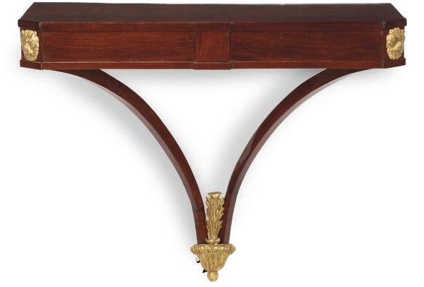 A MAHOGANY AND PARCEL-GILT CONSOLE TABLE,