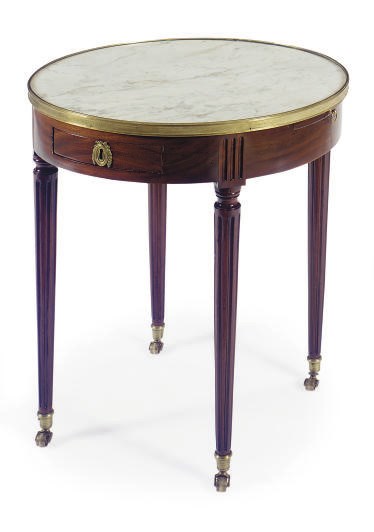 A FRENCH MAHOGANY AND MARBLE-TOP GUERIDON,