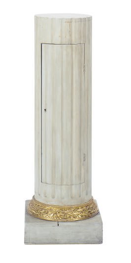 A GREY-PAINTED AND PARCEL-GILT POT CUPBOARD,