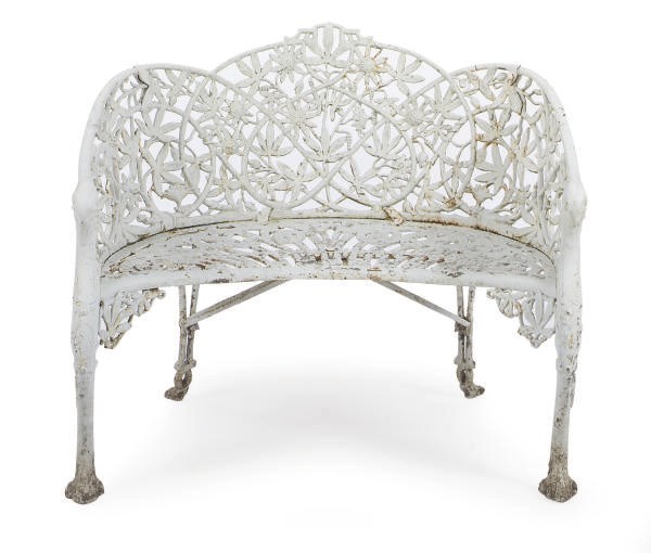 A VICTORIAN WHITE-PAINTED CAST-IRON 'PASSION FLOWER' GARDEN SEAT,