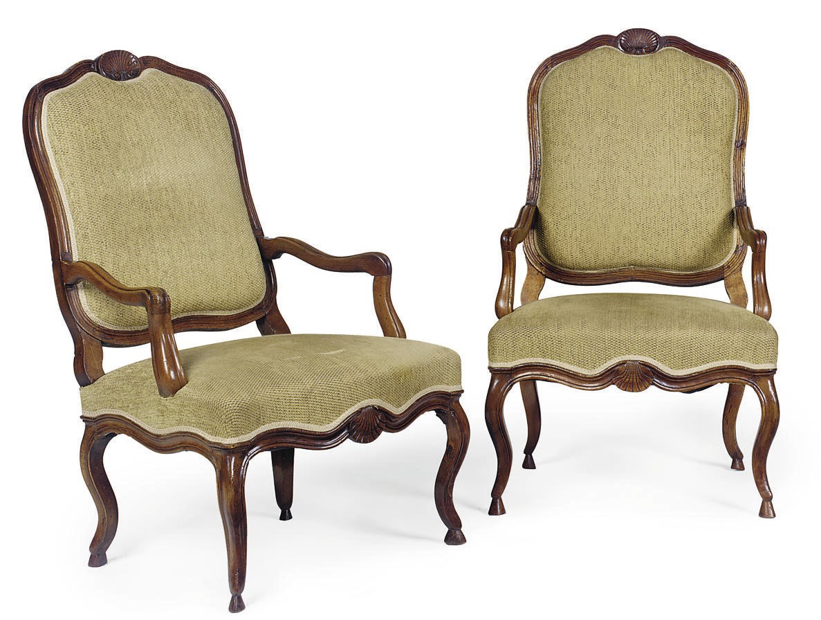A PAIR OF NORTH ITALIAN WALNUT FAUTEUILS