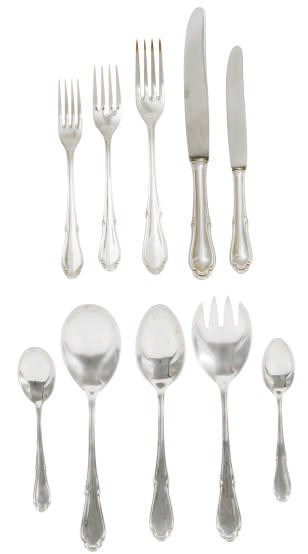 AN AMERICAN SILVER PART TABLE SERVICE OF FLATWARE