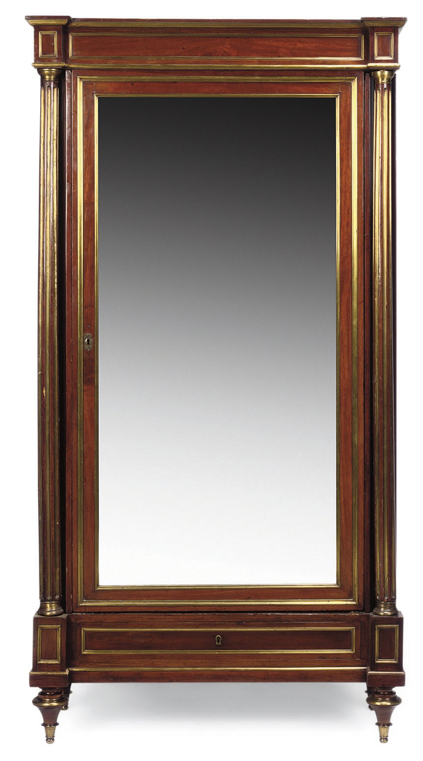 A FRENCH BRASS MOUNTED MAHOGANY WARDROBE