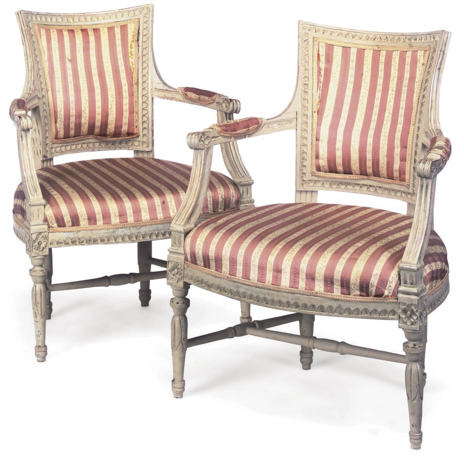 A PAIR OF GUSTAVIAN WHITE-PAINTED FAUTEUILS