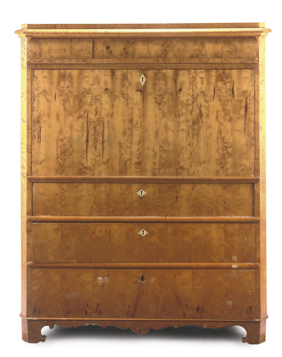 A BIEDERMIER SATIN BIRCH SECRETAIRE