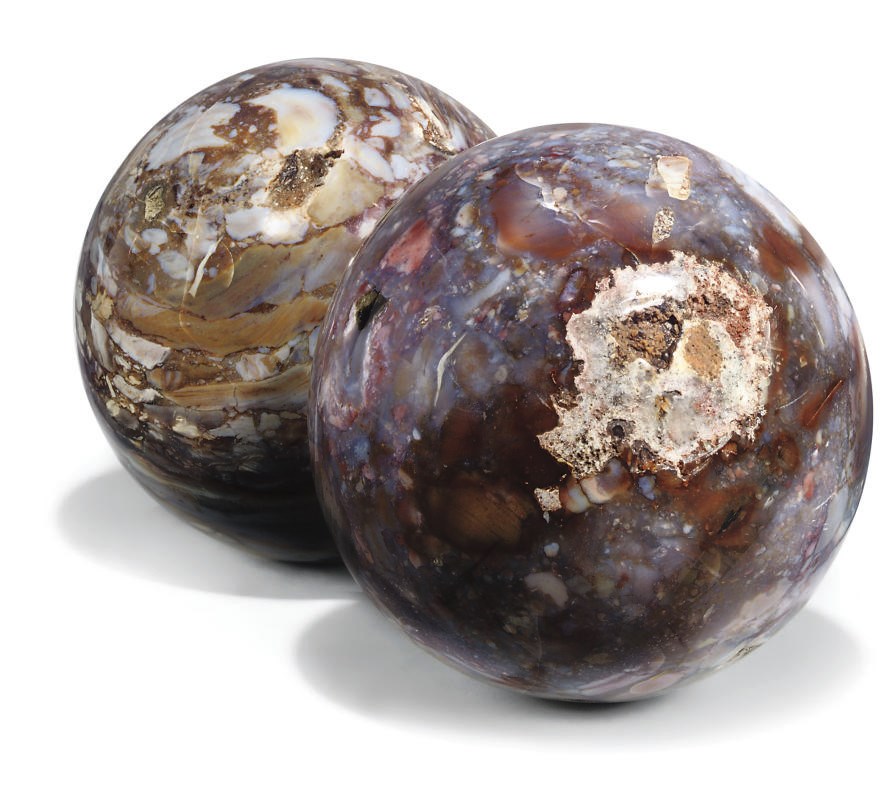 A PAIR OF MADAGASCAN JASPER SPHERES