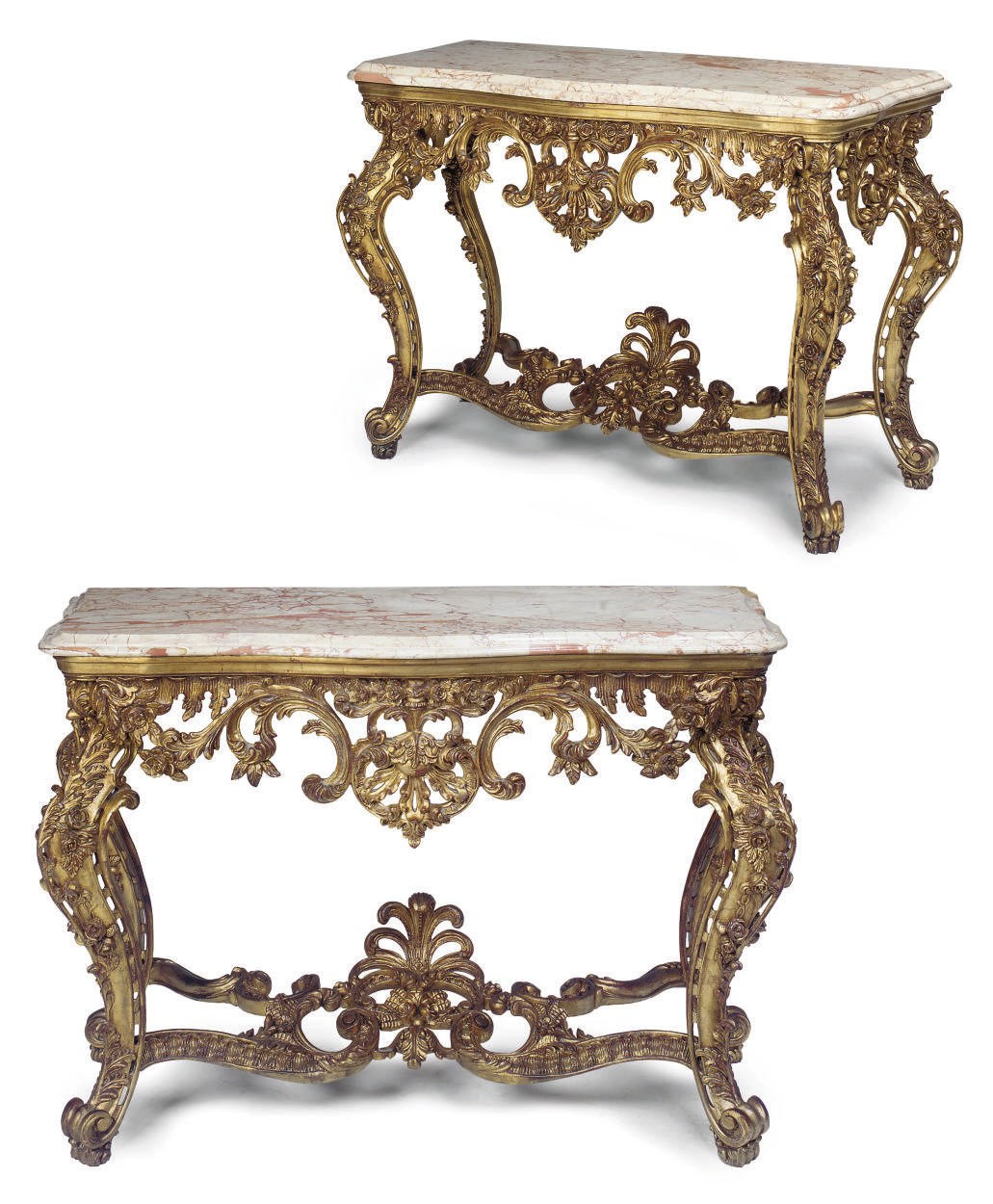 A PAIR OF GILTWOOD CONSOLE TABLES