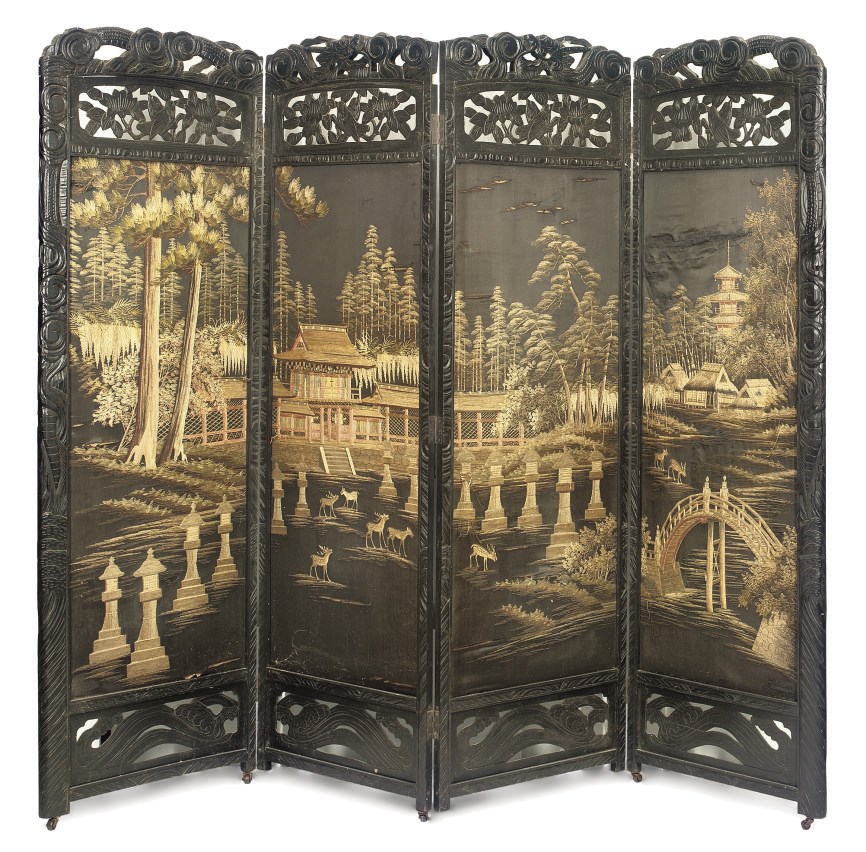 TWO FOUR-FOLD HARDWOOD SCREENS