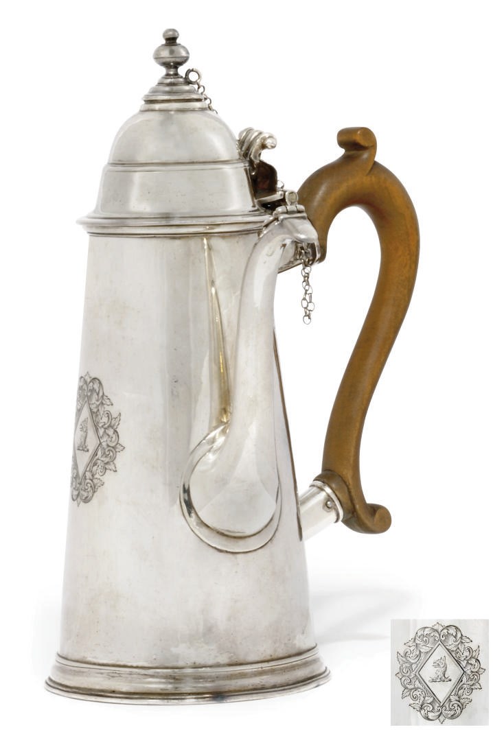 A QUEEN ANNE SILVER CHOCOLATE POT