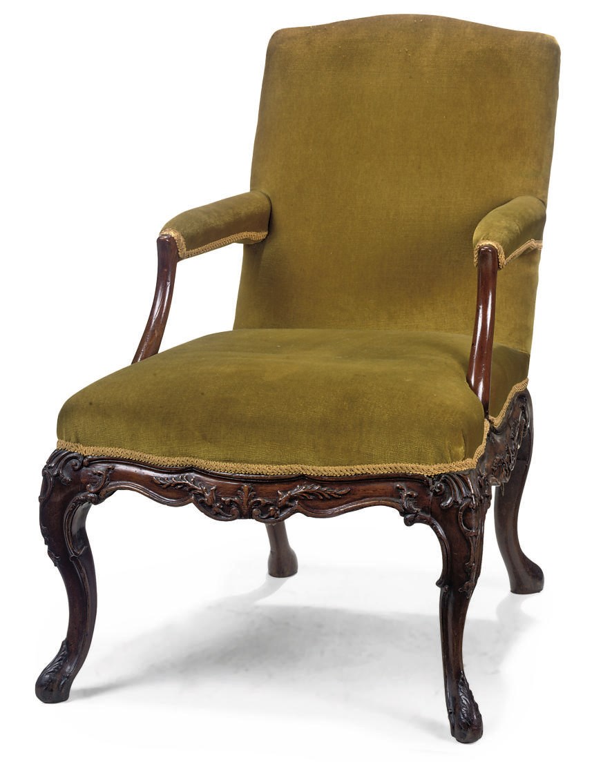 A GEORGE II WALNUT ARMCHAIR