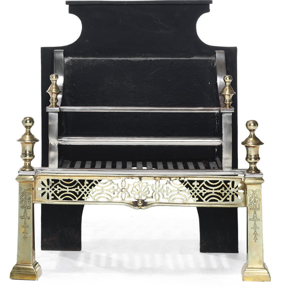A BRASS AND STEEL FIREGRATE
