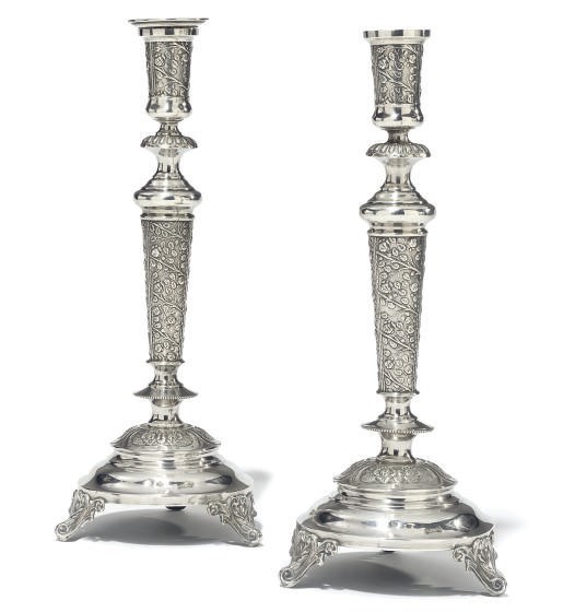A PAIR OF RUSSO-POLISH CANDLESTICKS