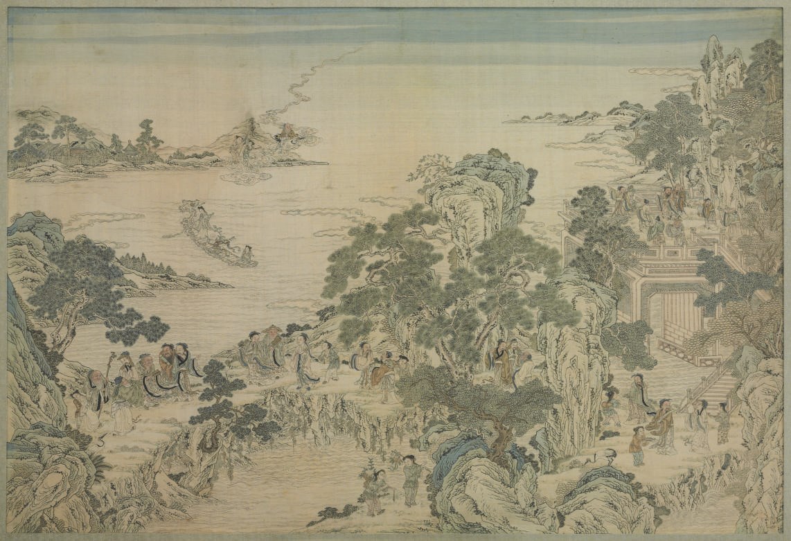 A LARGE KESI PANEL OF BUDDHIST IMMORTALS