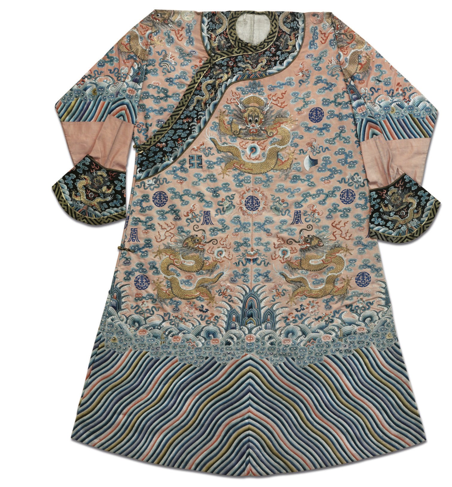 A RARE EMBROIDERED APRICOT SILK CONSORT'S DRAGON ROBE, JIFU