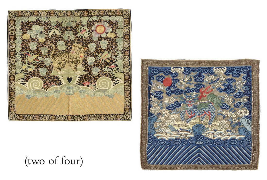 TWO PAIRS OF SILK MILITARY BADGES OF RANK, BUZI