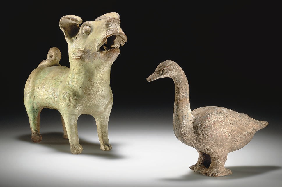 TWO POTTERY FIGURES OF ANIMALS