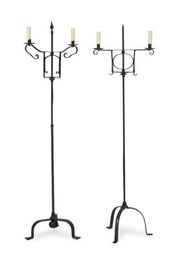 TWO WROUGHT-IRON FLOOR LAMPS,