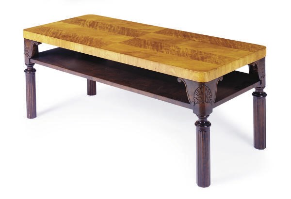 A SWEDISH SATIN BIRCH AND MAHOGANY COFFEE TABLE,