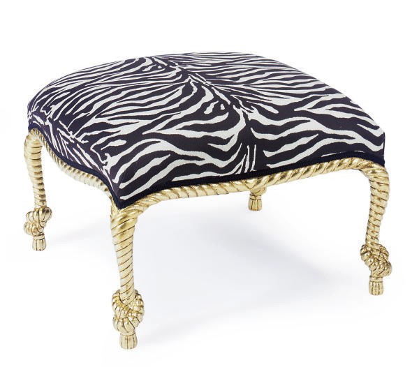 A GILTWOOD AND ZEBRA-PRINT UPHOLSTERED BENCH,