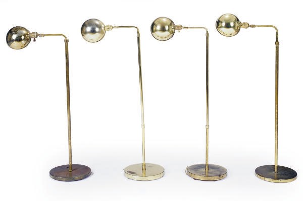 A MATCHED SET OF FOUR BRASS FLOOR LAMPS,