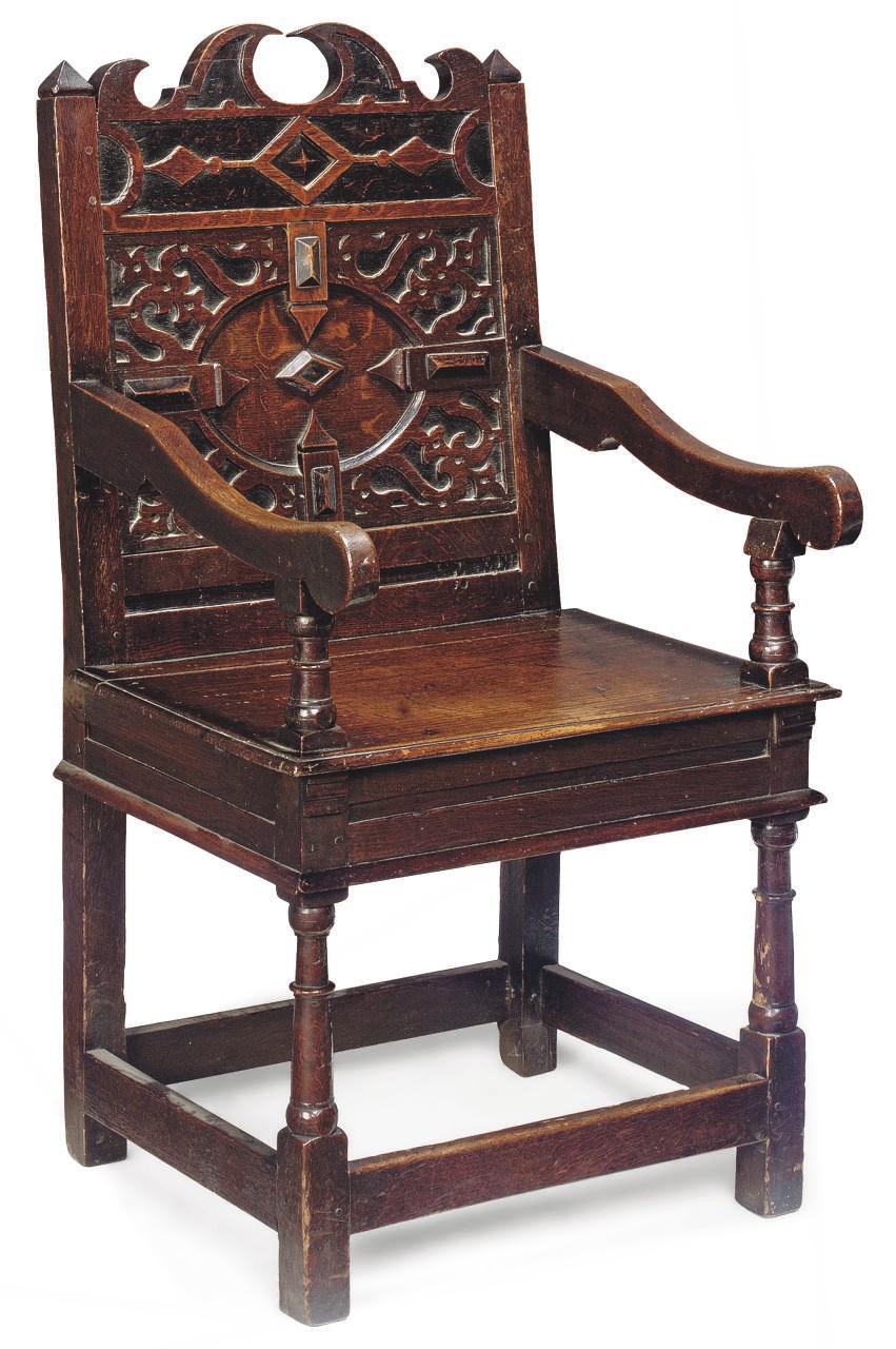 A WILLIAM AND MARY OAK ARMCHAIR