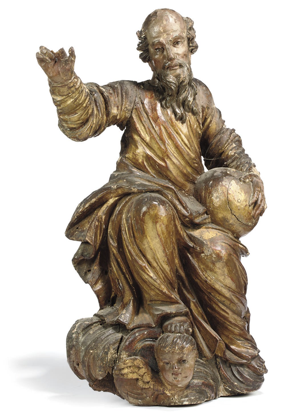 A SOUTH GERMAN GILTWOOD AND POLYCHROME FIGURE OF GOD THE FATHER