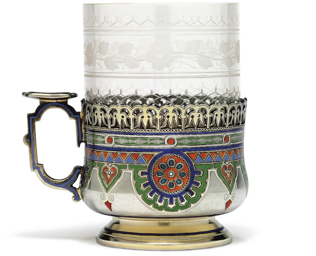 A Silver-Gilt and Champlevé Enamel Tea Glass Holder