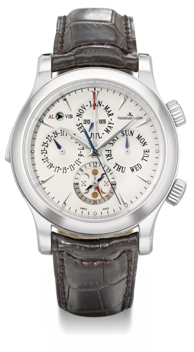 Jaeger-LeCoultre. A large stainless steel automatic perpetual calendar wristwatch with sweep centre seconds, moon phases, four-digit year indication and alarm