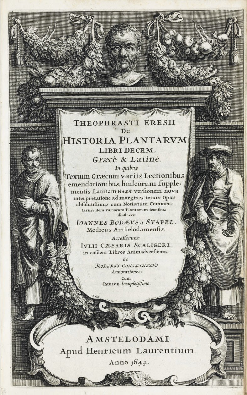 THEOPHRASTUS. (ca 371-ca 287 B.C.). De Historia Plantarum... [edited by] Joannes Bodaeus á Stapel... Amsterdam: Judoci Broerseen, 1644.