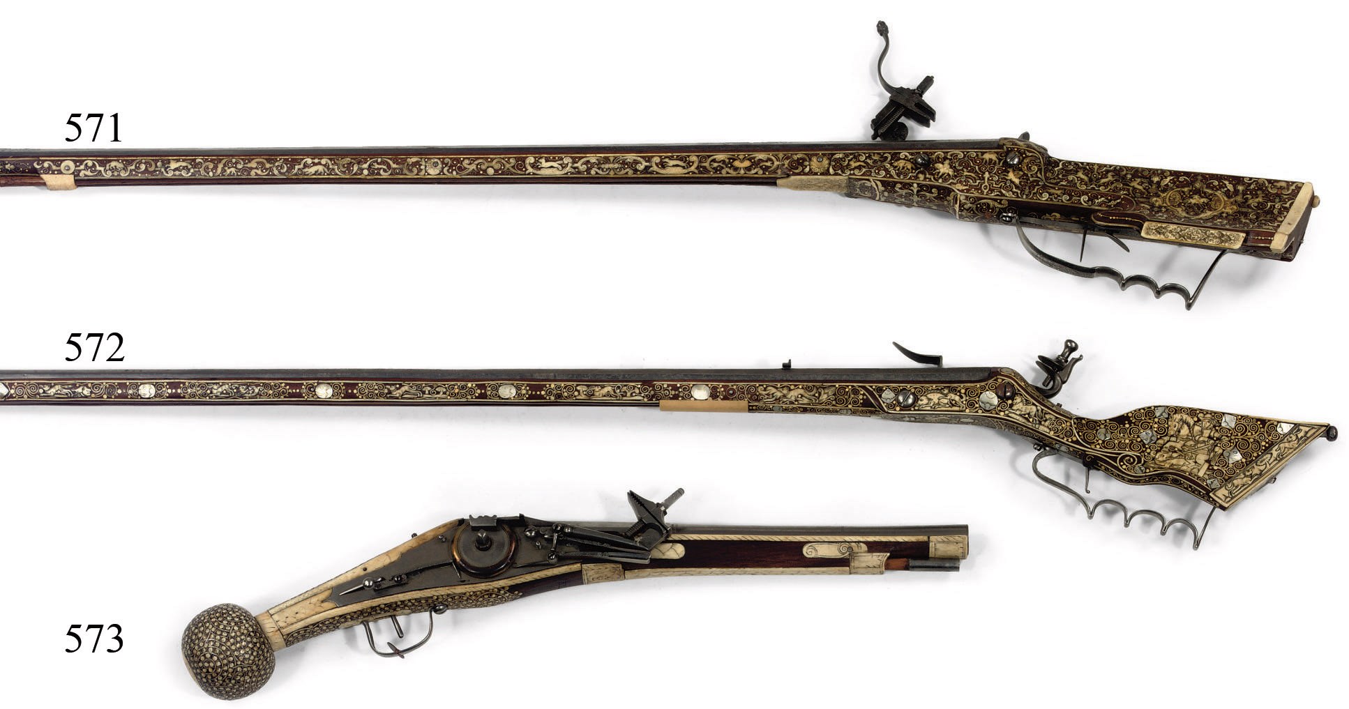 A GERMAN FRUITWOOD AND BONE INLAID WHEEL-LOCK SPORTING GUN