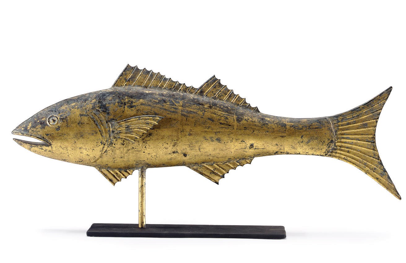 A MOLDED AND GILT COPPER CODFISH WEATHERVANE