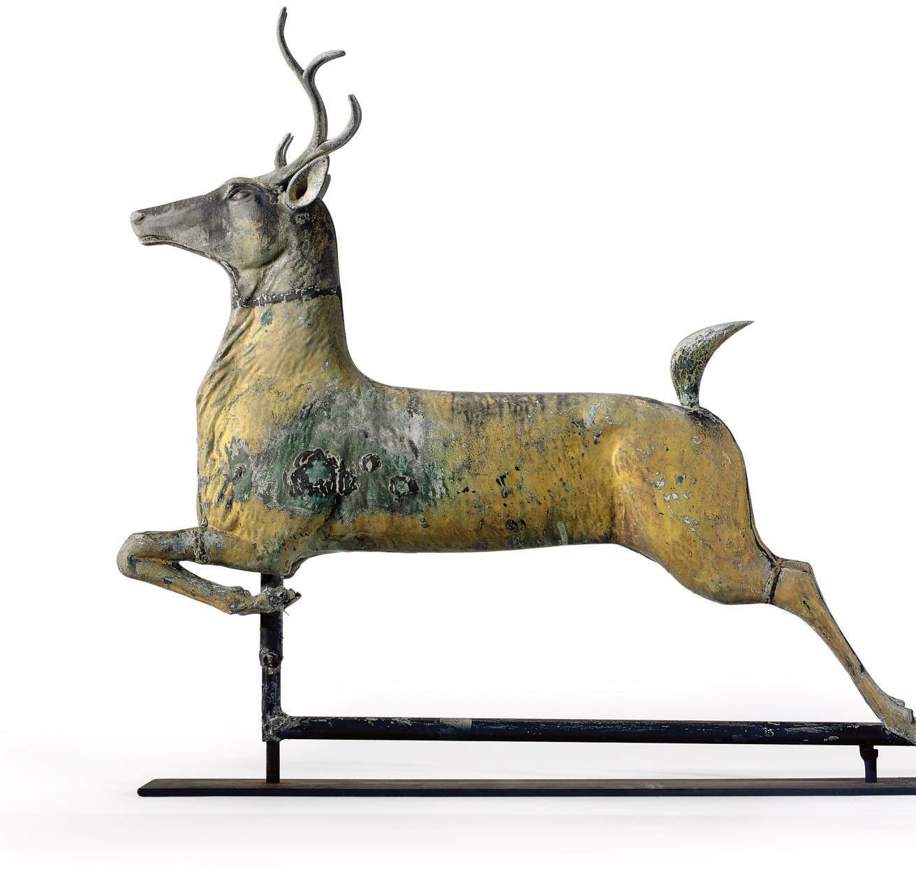 A GILT-COPPER AND ZINC LEAPING STAG WEATHERVANE