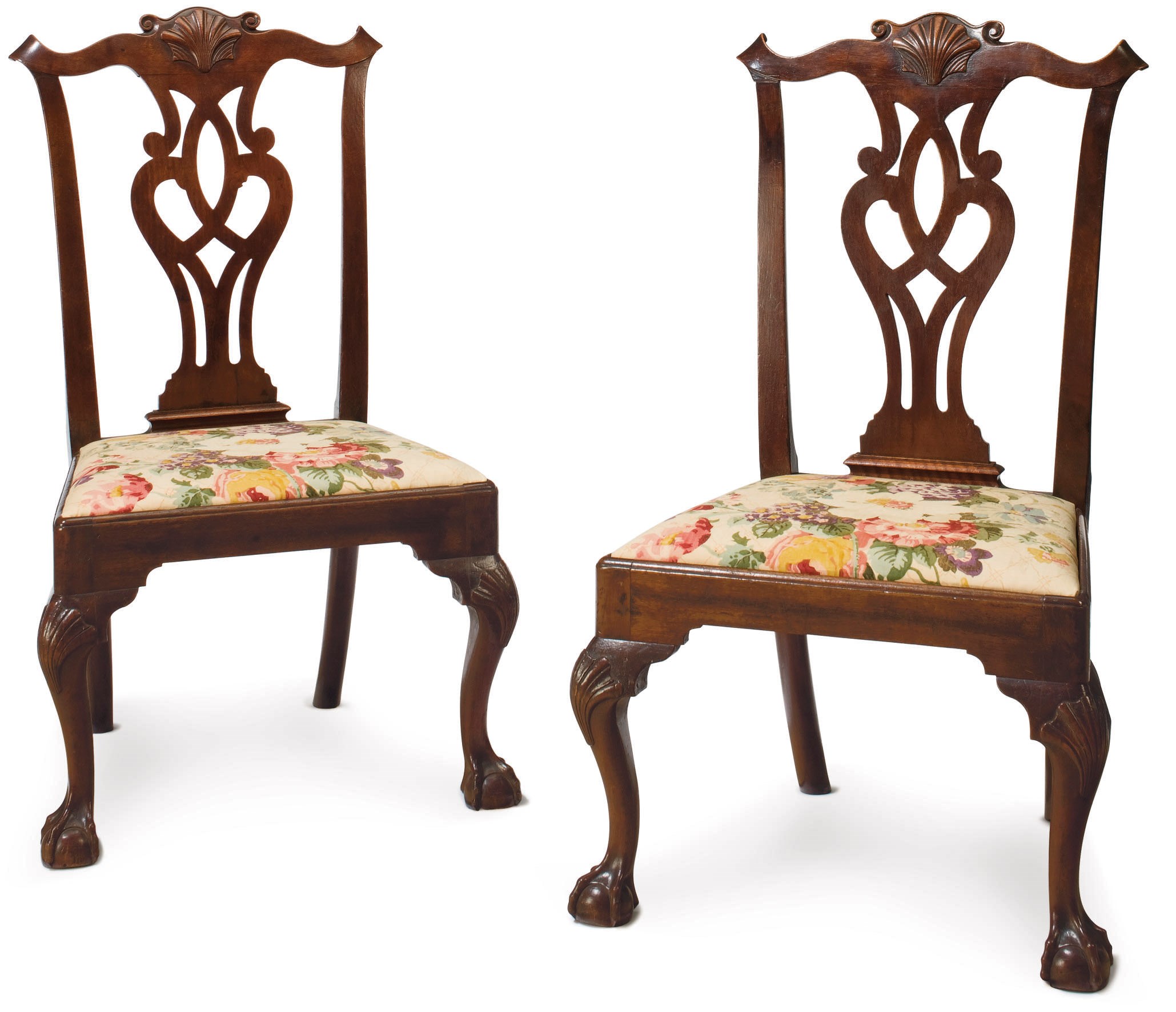A PAIR OF CHIPPENDALE MAHOGANY SIDE CHAIRS