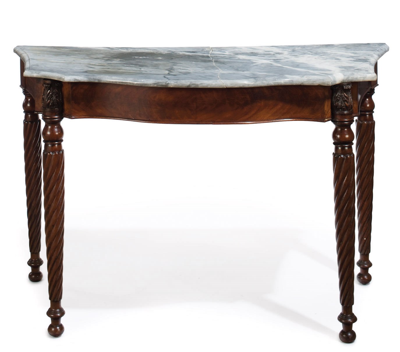 A FEDERAL CARVED MAHOGANY MARBLE-TOP MIXING TABLE