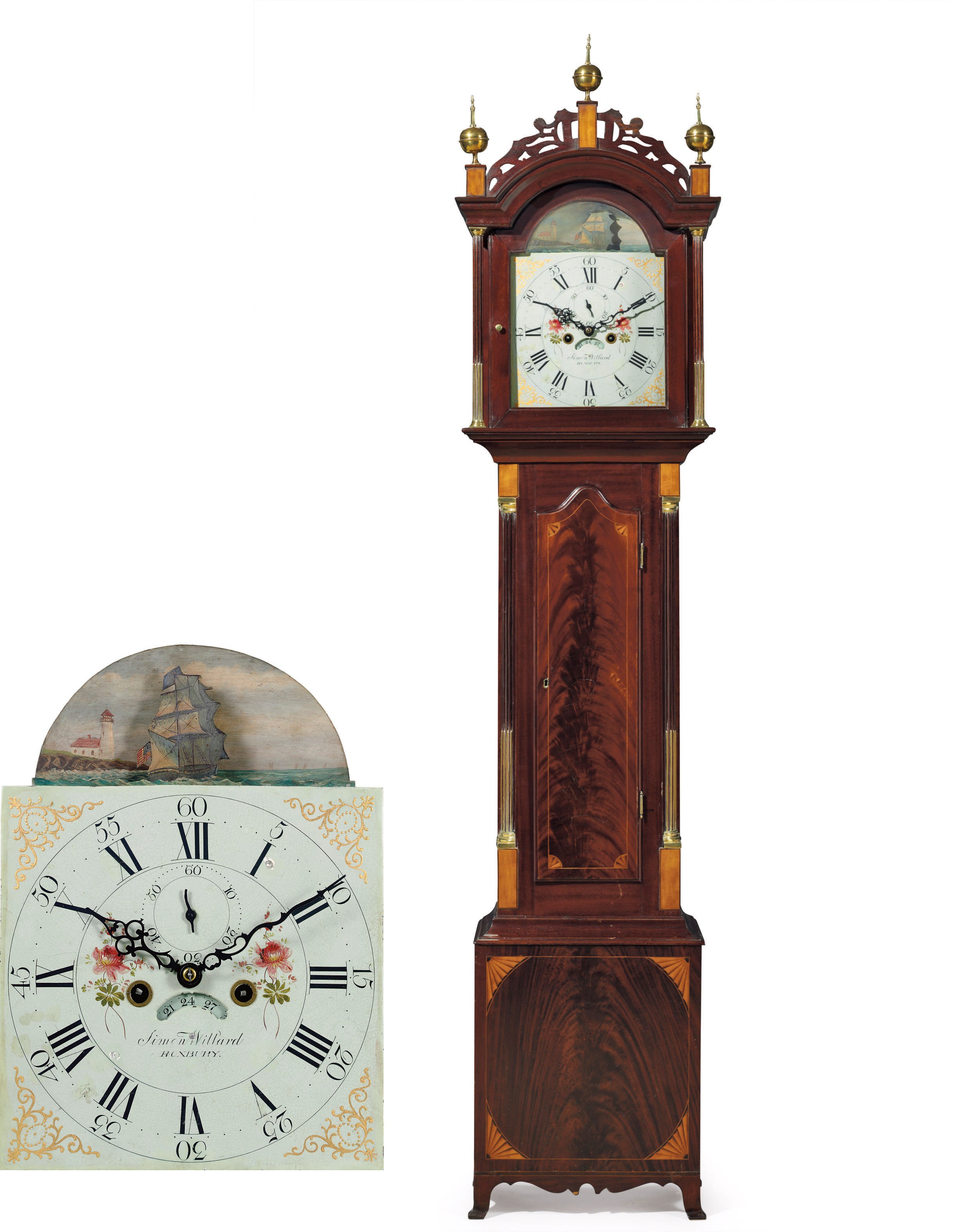 A FEDERAL BRASS-MOUNTED AND INLAID MAHOGANY TALL-CASE CLOCK