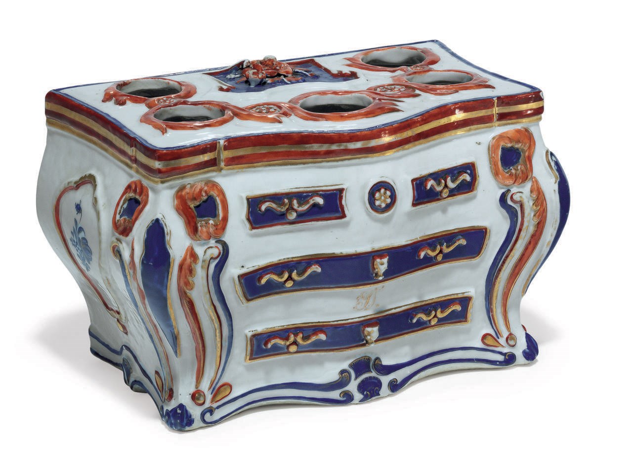 A GILT, IRON-RED AND BLUE ENAMEL BOUGHPOT