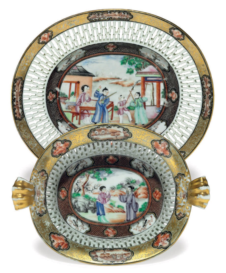 A "PALACEWARE" SMALL BASKET AND STAND