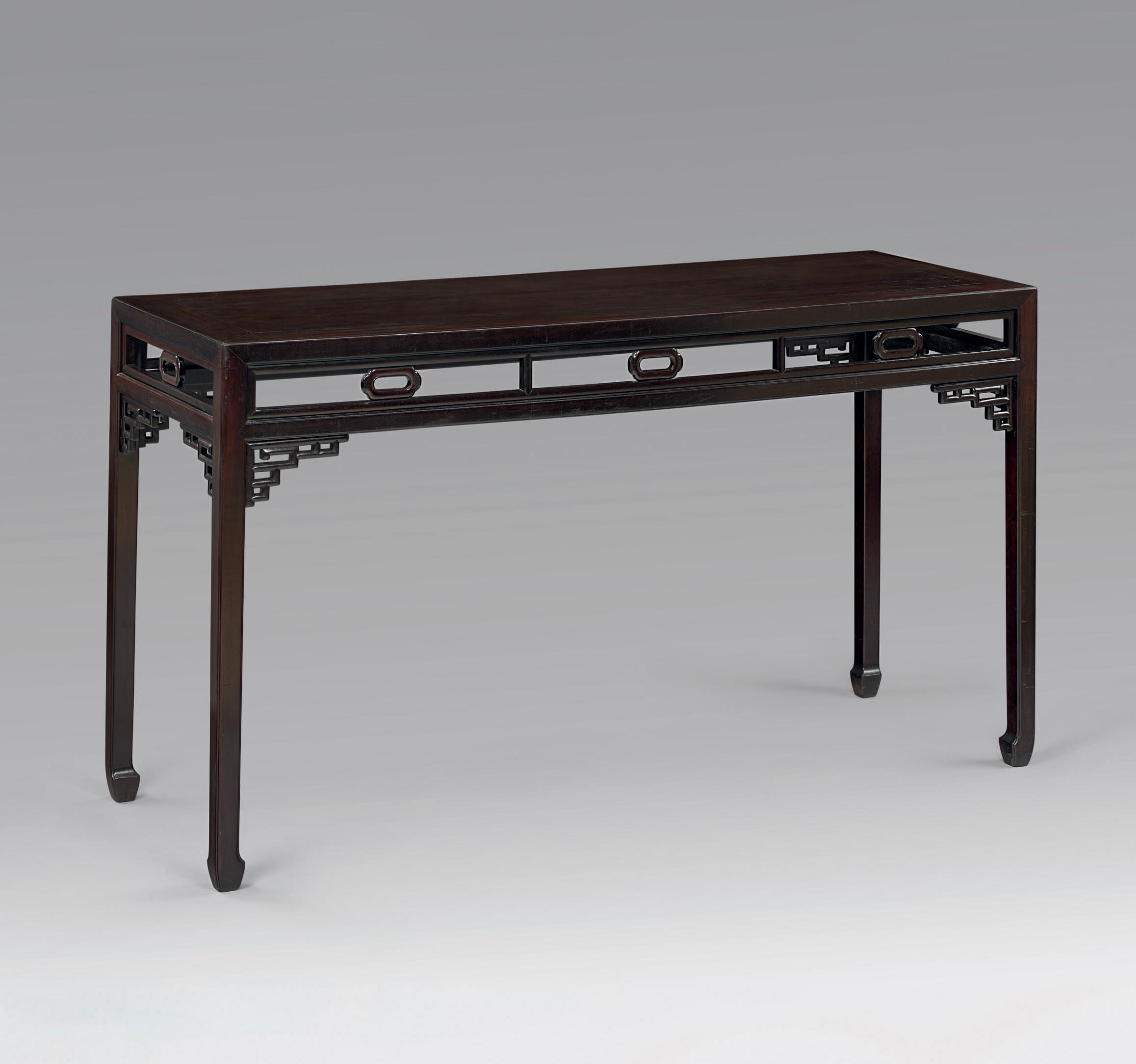 A ZITAN RECTANGULAR CORNER-LEG TABLE, ZHUO