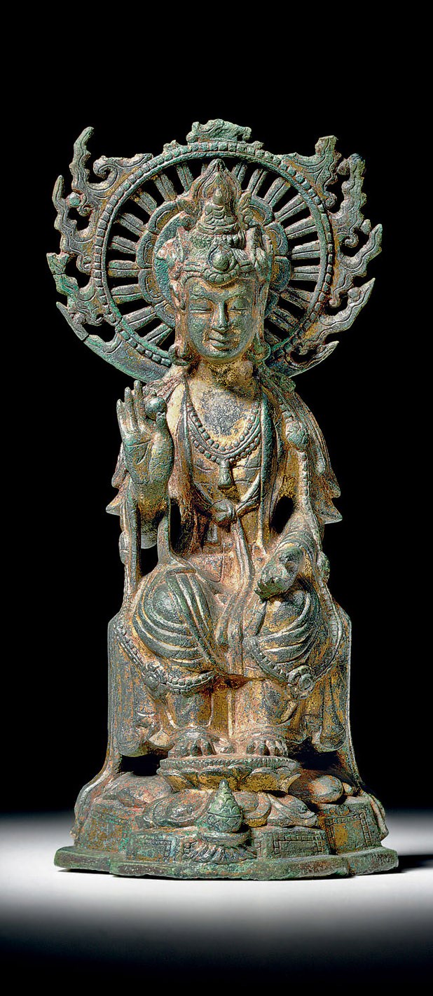 A RARE INSCRIBED GILT-BRONZE FIGURE OF AVALOKITESVARA