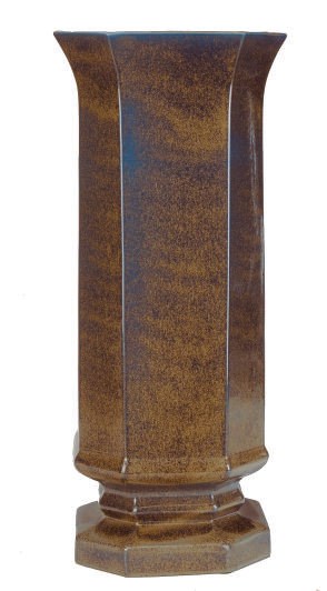 A LARGE METALLIC-GLAZED CERAMIC VASE WTIH CANTED CORNERS,
