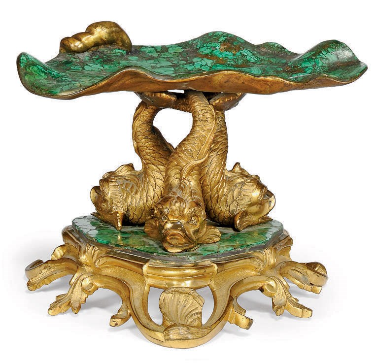 A MALACHITE AND ORMOLU TAZZA