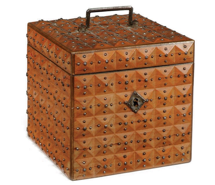 A SATIN BIRCH AND BRIGHT-CUT STEEL MOUNTED TEA CADDY