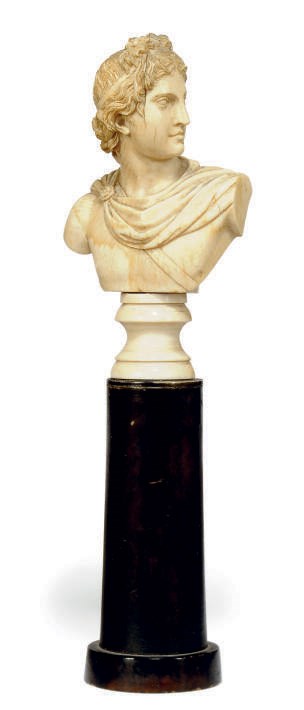 A FRENCH IVORY BUST OF APOLLO