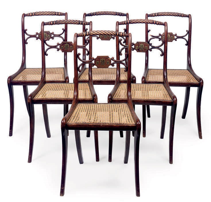 A SET OF SIX REGENCY SIMULATED ROSEWOOD DINING CHAIRS