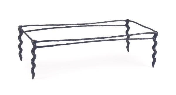 A WROUGHT IRON LOW TABLE,