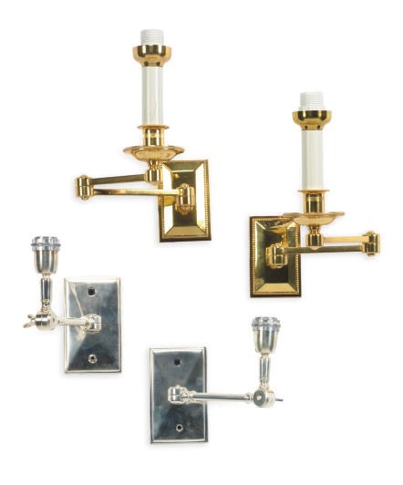 A SET OF FOUR GILT-METAL ADJUSTABLE SINGLE-LIGHT WALL-LIGHTS,