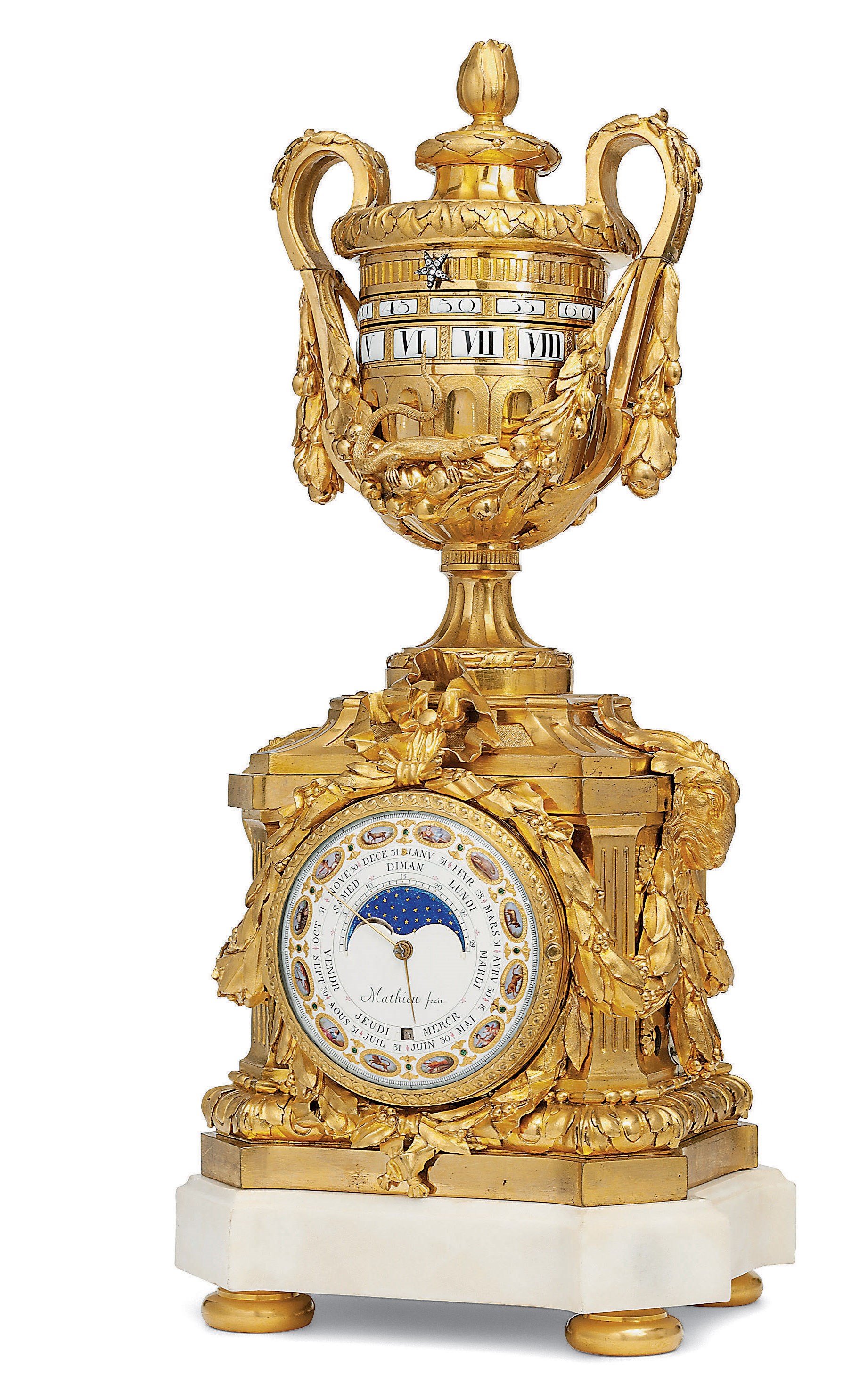 A LOUIS XVI ORMOLU STRIKING AND ASTRONOMICAL VASE CLOCK WITH REVOLVING CHAPTER RINGS ('PENDULE A CERCLES TOURNANTS')