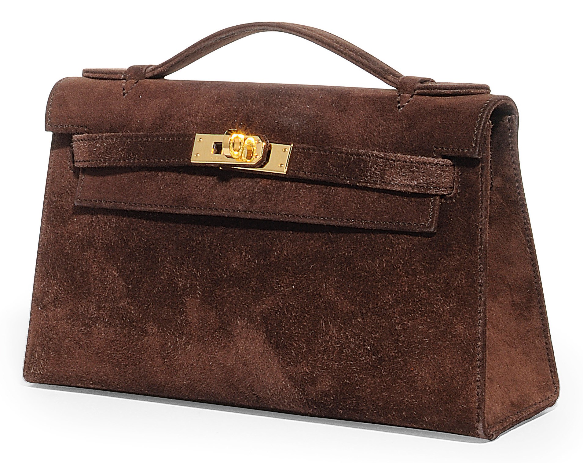 A BROWN SUEDE 'KELLY' POCHETTE
