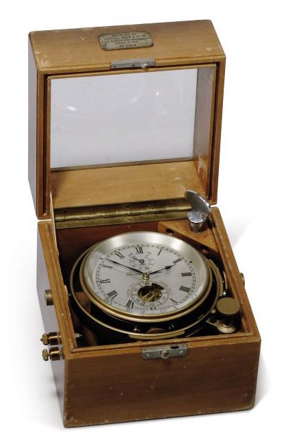 AN ENGLISH MAHOGANY TWO DAY MARINE CHRONOMETER