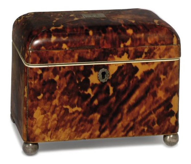 A REGENCY TORTOISESHELL TEA CADDY